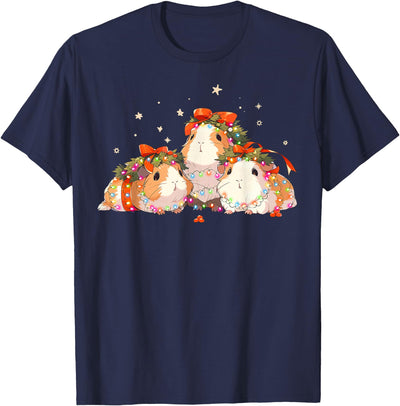 Guinea Pigs Tangled Up In Christmas Lights Guinea Pig Lover T-Shirt