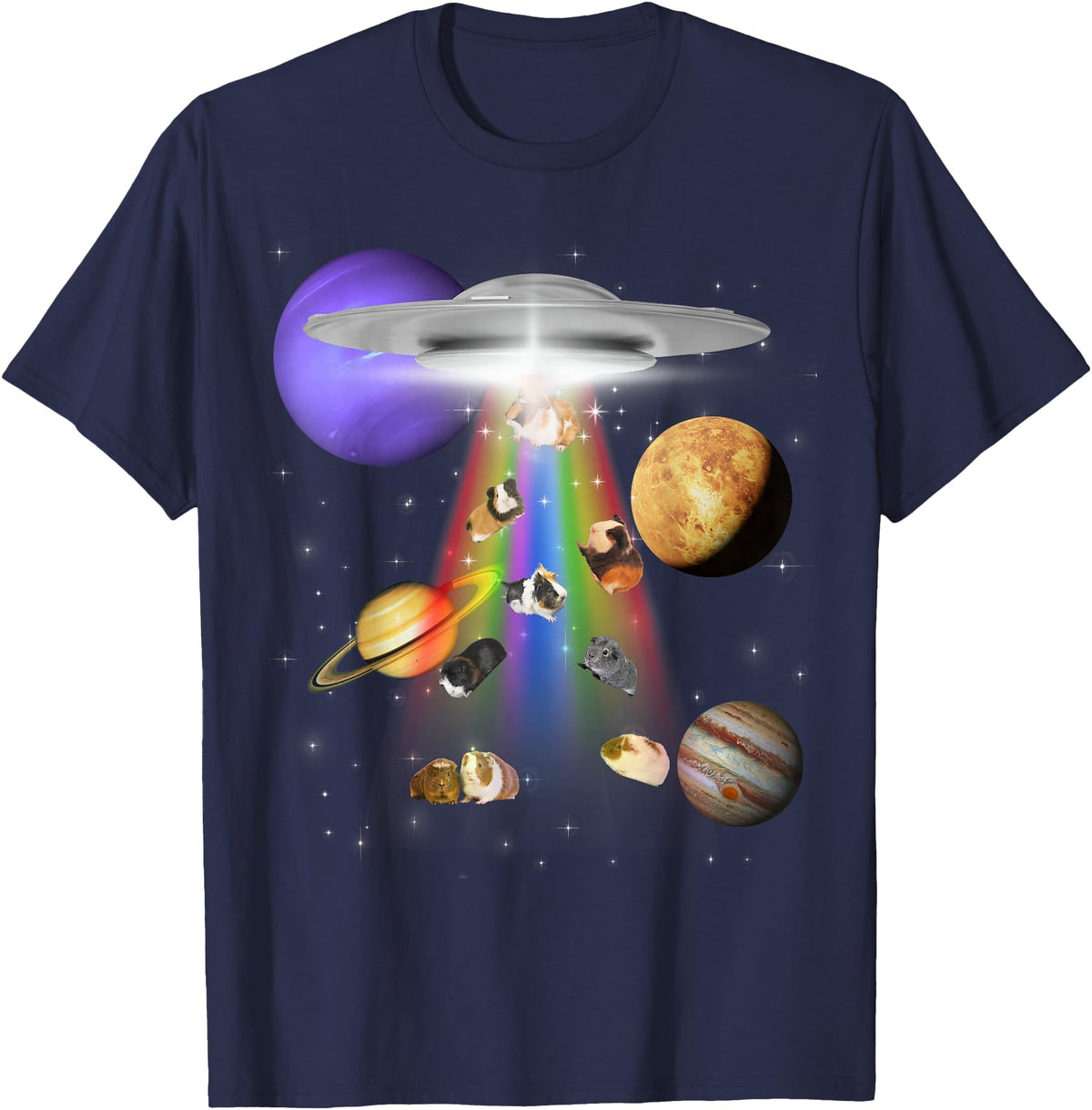Space Animals Apparel Guinea Pig Lover Alien Abduction UFO LGBTQ Subtle Pride T-Shirt - Navy Blue