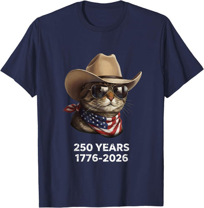 250th American Birthday Cat Flag 250 Years 1776-2026 250th Birthday T-Shirt