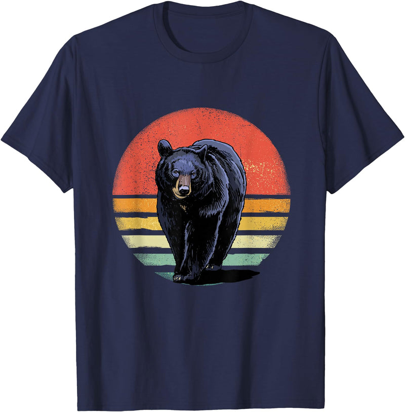 Wowsome! Retro Vintage Black Bear T-Shirt - Navy Blue