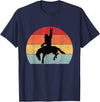 Bigfoot Rodeo Gear Bigfoot Riding a Horse Rodeo Retro Sunset Funny T-Shirt - Navy Blue