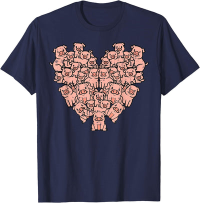 Pigs Heart Shape Cute Love Hog Swine Girls Kids Women Men T-Shirt