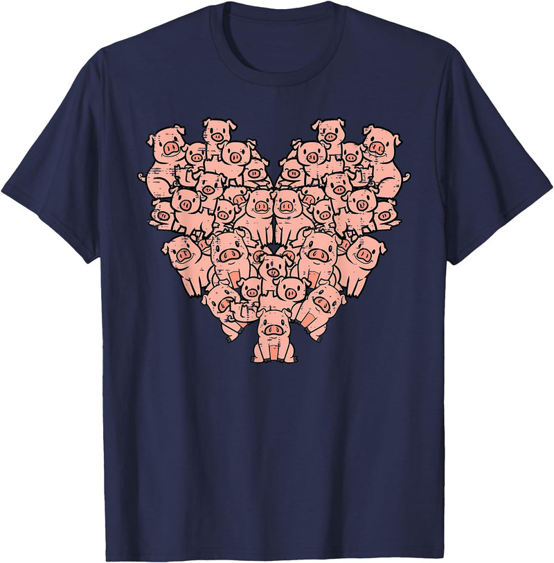 Pig Lover Shirts For Men Women Kids Pigs Heart Shape Cute Love Hog Swine Girls Kids Women Men T-Shirt - Navy Blue