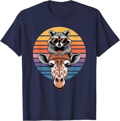 Retro Sunset Giraffe Raccoon Giraffes T-Shirt