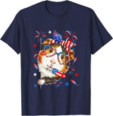 Rodent 4th Of July Costume Guinea Pig Sunglasses US Flag Bow Tie Fireworks 4th July T-Shirt - Navy Blue