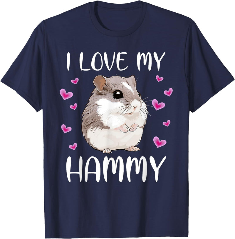 I Love My Hammy Cute Chinese Dwarf Hamster Pet Owner Graphic T-Shirt - Navy Blue