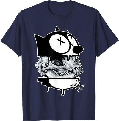 Urban Empyre Felix Cat x Skull x Cat Skull Blackwork T-Shirt
