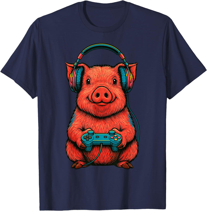 Magical and Funny Pig Farmer Gifts Gamer Pig Gaming T-Shirt - Navy Blue