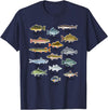 NABZR Angeln Geschenke & T-Shirts Types of Freshwater Fish Fishing T-Shirt - Navy Blue