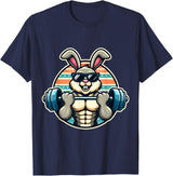 Happy Easter Bunny Rabbit Lifting Weights Training Muscular T-Shirt - Navy Blue