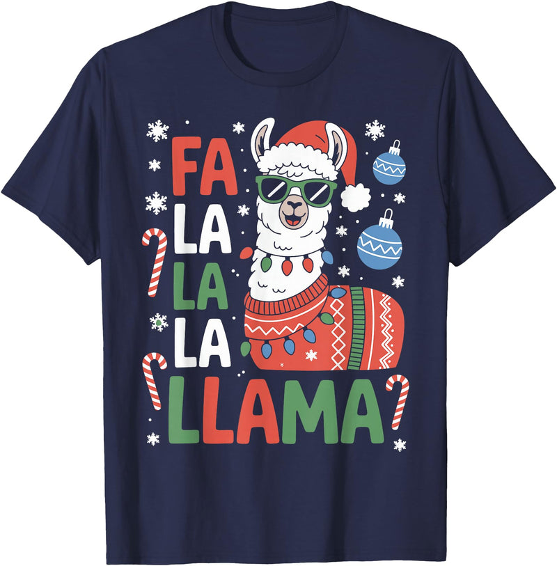 Festive Animal Christmas Funny FA La La La Llama Christmas Holiday Animal Design T-Shirt - Navy Blue