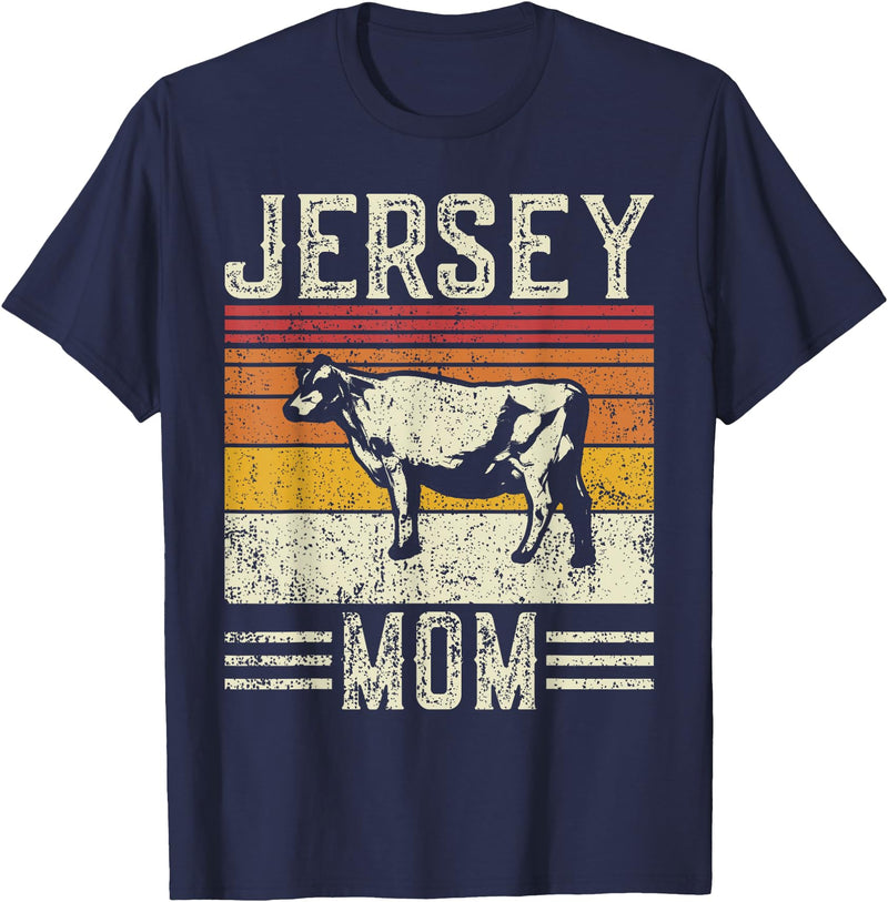 Retro Jersey Gift for Women & Farmer Best Cow Mom Women - Vintage Cattle Jersey T-Shirt - Navy Blue