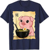 Funny Pig Anime Eating Ramen Pig Ramen Japanese Kawaii Anime Pig T-Shirt - Navy Blue