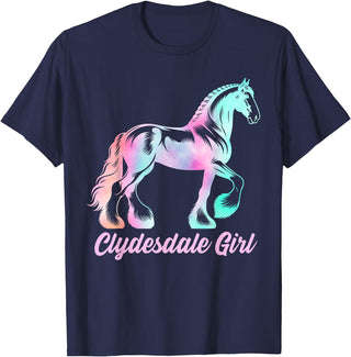Clydesdale Horse by AKH Clydesdale Horse Girl, Womens Equestrian Clydesdale Horse T-Shirt - Navy Blue
