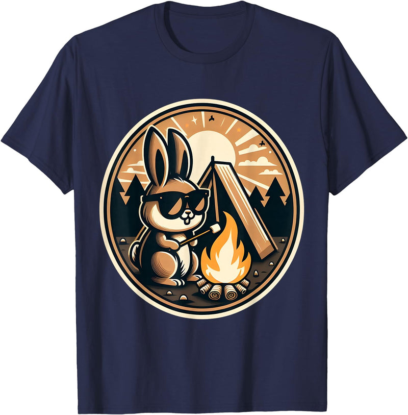 Happy Easter Bunny Rabbit Camping Camper Men Women Kids Cute T-Shirt in Navy Blue