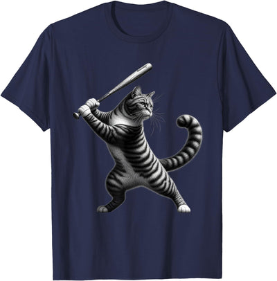 Softball With Cat Vintage Cat Playing Softball Baseball Kitten Softball Player T-Shirt