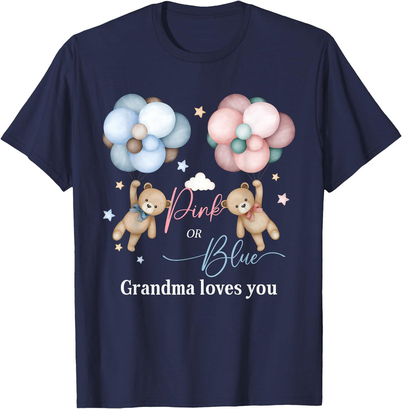 Bear Balloons Boy Or Girl Baby Gender Reveal Tee Bears Pink Or Blue Grandma Loves You Gender Reveal T-Shirt - Navy Blue