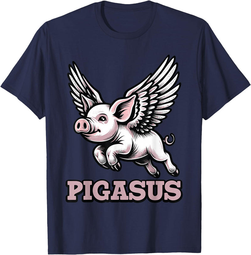 Mythical Pigasus Flying Pig Pigasus Flying Pig Animal Mythical Pig Lover T-Shirt - Navy Blue