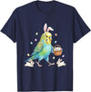 Cute Easter Bunny Rabbit with Eggs Whimsical Parakeet Design T-Shirt in Navy Blue