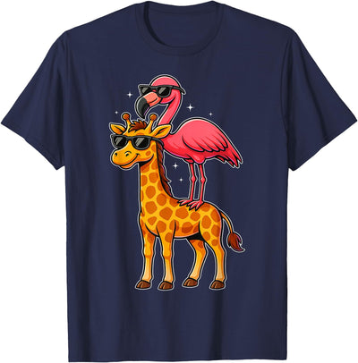 Funny Flamingo and Giraffe Cool Animals Friends T-Shirt