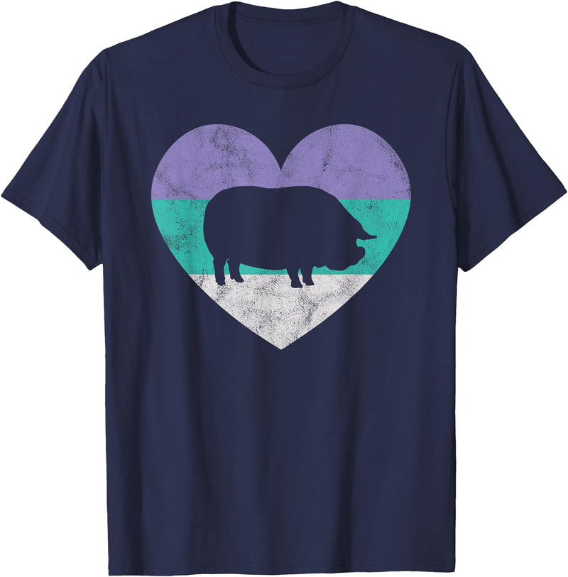 Animal Pet Shirts And Hoodies Retro Vintage Gifts Pot Belly Pig Gift Shirt For Women & Girls Retro Cute T-Shirt - Navy Blue