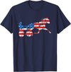 Unique Horse Racing Gifts Co. Vintage Harness Racer USA Flag Trotting Horse Harness Racer T-Shirt - Navy Blue
