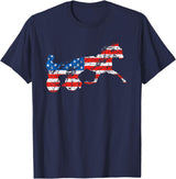 Unique Horse Racing Gifts Co. Vintage Harness Racer USA Flag Trotting Horse Harness Racer T-Shirt - Navy Blue