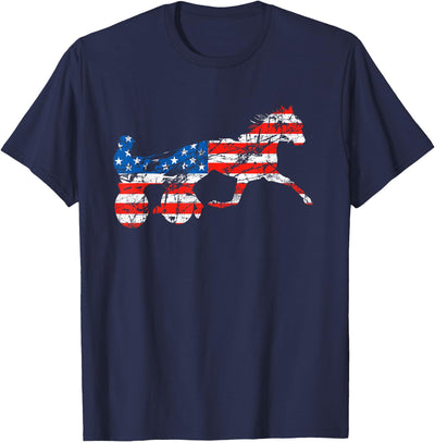 Unique Horse Racing Gifts Co. Vintage Harness Racer USA Flag Trotting Horse Harness Racer T-Shirt