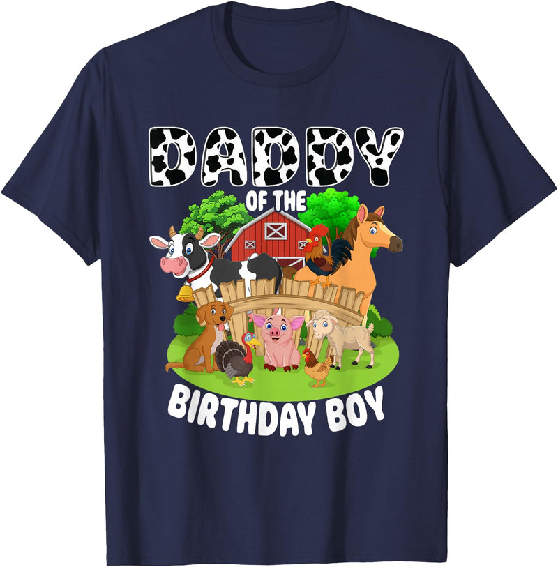 Matching Farm Theme Birthday Shirts By PDQA Daddy of The Bday Boy Farm Animals Matching Farm Theme T-Shirt - Navy Blue