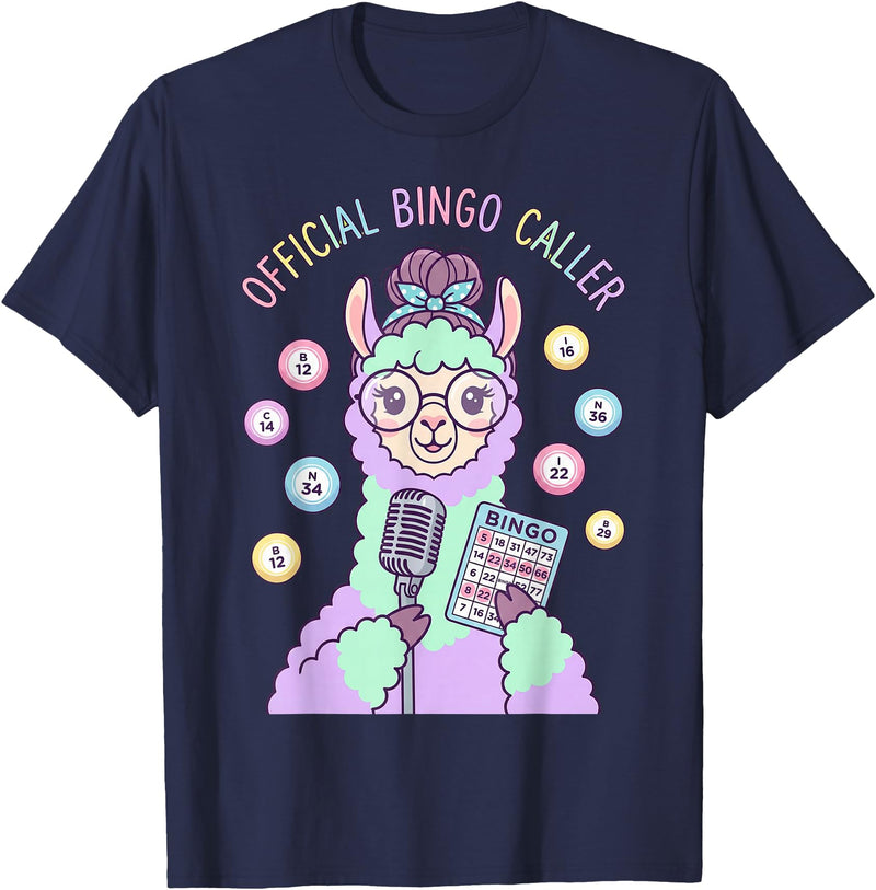 Cute Bingo Caller Activity Staff Gear Official Bingo Caller Llama Funny Activity Director Alpaca T-Shirt - Navy Blue