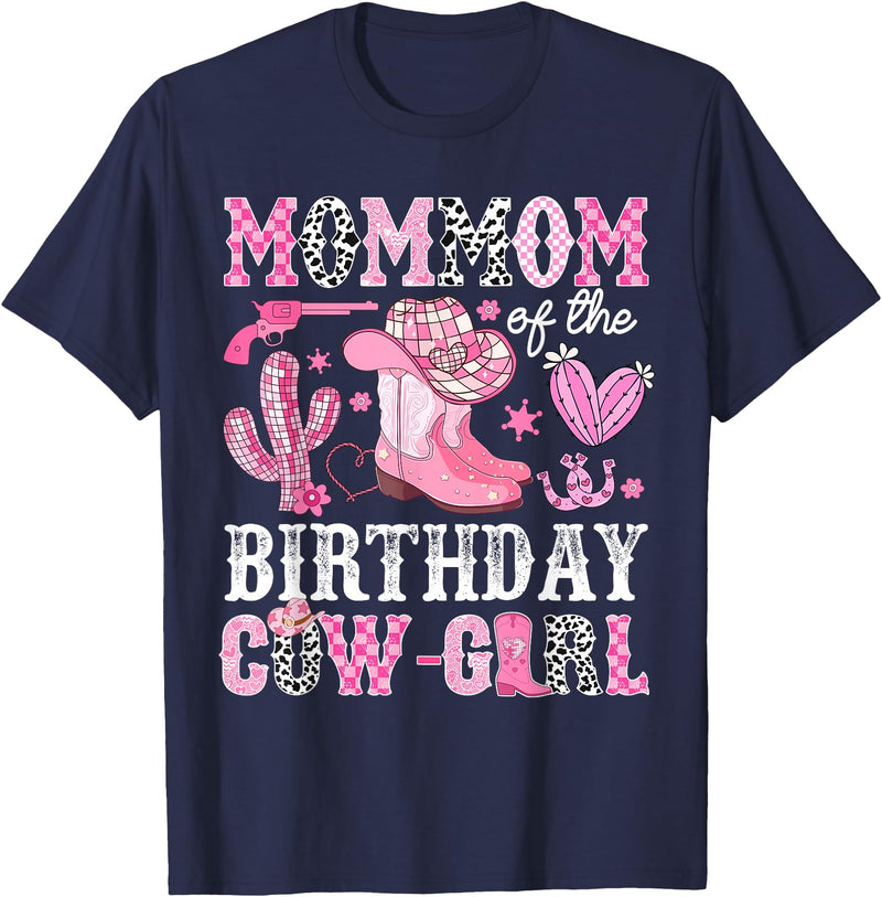 Pink Western Cowgirl Bday Party Family Matching Mommom Of The Birthday Cow-Girl Rodeo Cowgirl Bday T-Shirt - Navy Blue