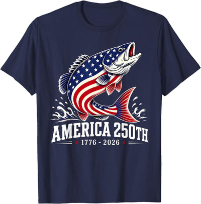 Patriotic Leaping Salmon American Flag Fishing 4th of July T-Shirt