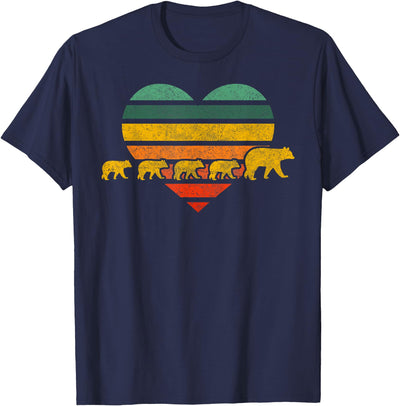 Mama Bear Four Cubs Retr Heart Mothers Day Gift T-Shirt