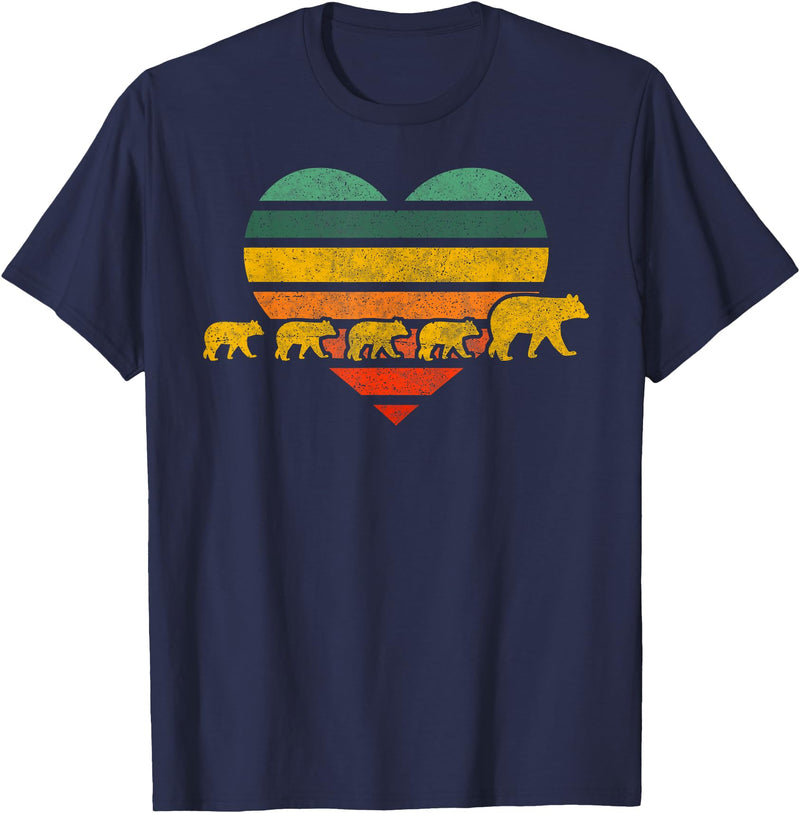 Just for Mom Mama Bear Four Cubs Shirt Retr Heart Mothers Day Gift T-Shirt - Navy Blue