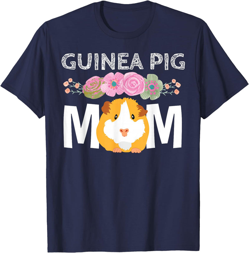 Cute Cavy Mama Breeder Fancier Piggie Accessories Guinea Pig Mom Stuff Floral Cavy Lover T-Shirt - Navy Blue