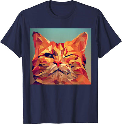 Weird Cats Art Winking Orange Cat Lover Feline Abstract Digital Poly Art T-Shirt