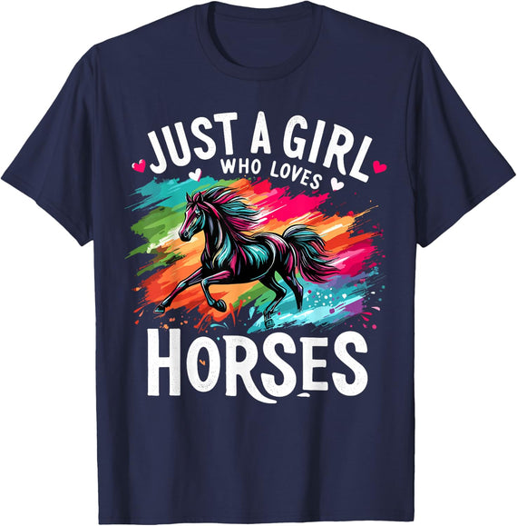 Horse Cute Just A Girl Who Loves Horses T-Shirt - Navy Blue