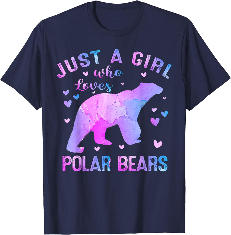 Just A Girl Who Loves Polar Bear Gifts Outfit Colorful Just A Girl Who Loves Polar Bears Women Girls T-Shirt - Navy Blue