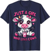 Cute Cow Lover Cow Just A Girl Who Loves Cows T-Shirt - Navy Blue