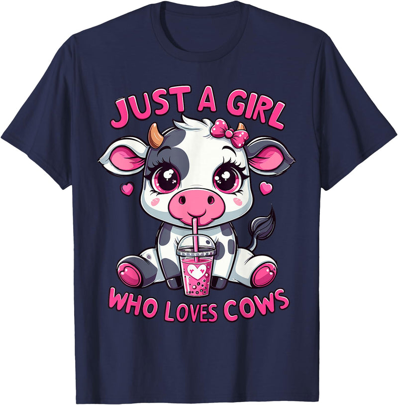 Cute Cow Lover Cow Just A Girl Who Loves Cows T-Shirt - Navy Blue