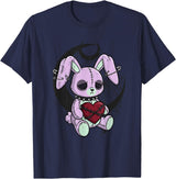 Creepy Cute Bunny Goth Heart Spiderweb Alt Pastel Rabbit T-Shirt in Navy Blue