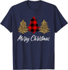 Merry Christmas Plaid Apparels Co. Merry Christmas, Leopard buffalo plaid Christmas tree Xmas T-Shirt - Navy Blue