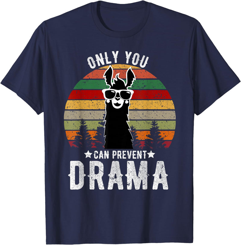 BR - LLAMA Tshirts Vintage Only You can Prevent Drama Llama T-Shirt - Navy Blue