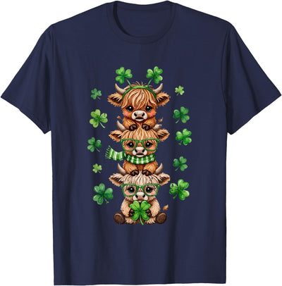 Patricks Day Highland Cow Lucky Irish Shamrock Funny T-Shirt