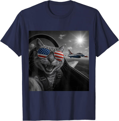 Funny 4th of July Cat Selfie Graphic Outfits Cat 4th of July Selfie Jet Funny Cat Gifts Men Women Kids T-Shirt