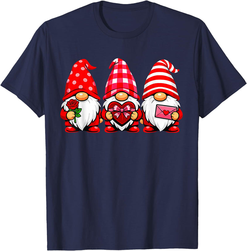 Three Gnome Crew Family Outfit Gnomes Love Valentine's Day Buffalo Leopard Heart Women Men T-Shirt - Navy Blue