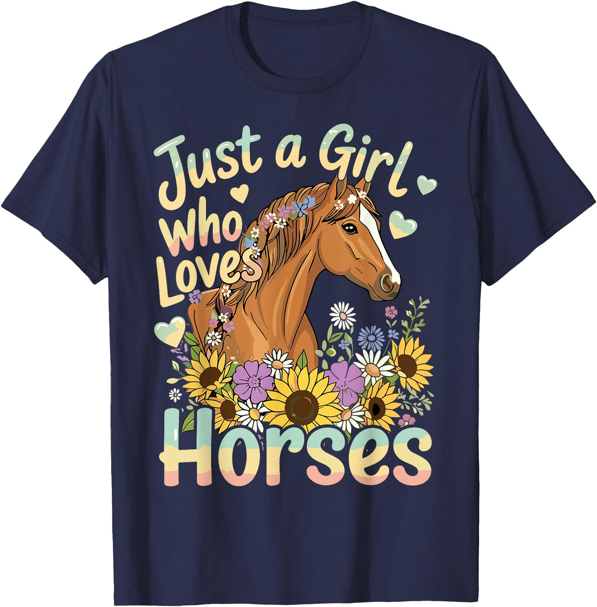 Funny Horse Lover Just A Girl Who Loves Horses T-Shirt - Navy Blue