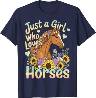 Funny Horse Lover Just A Girl Who Loves Horses T-Shirt - Navy Blue