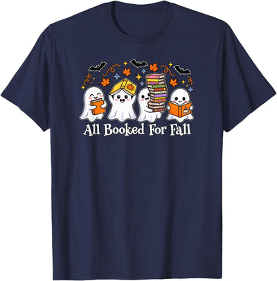 Educator's Costume and Funny Reading Co. All Booked for Fall Halloween Ghost Humor Book Lover's T-Shirt