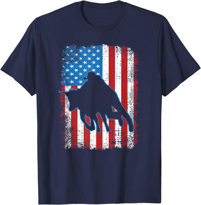 Horse Lovers T-Shirts Gifts Clothing & Equipment Steer Wrestling USA Flag Roping Rodeo Event Chute Dogging T-Shirt